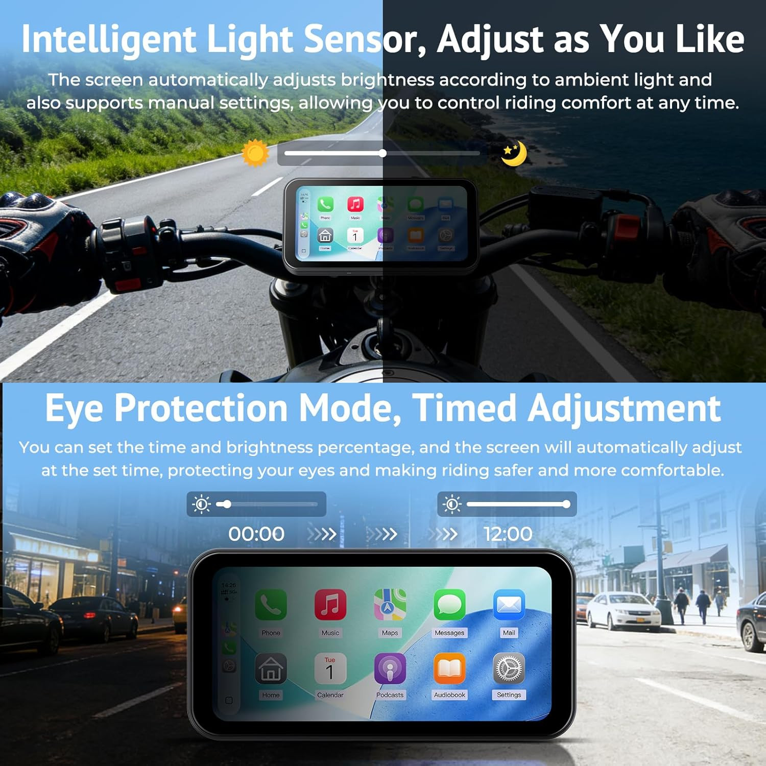 6.25″ Wireless Motorcycle Carplay & Android Auto Screen,Built-In Tpms,Portrait/L