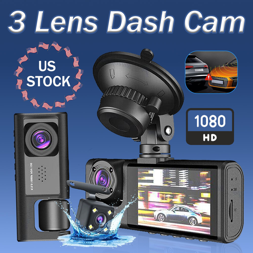 Car Dual Lens Dash Cam HD 1080P Front/Rear/Inside Video Recorder Camera G-sensor