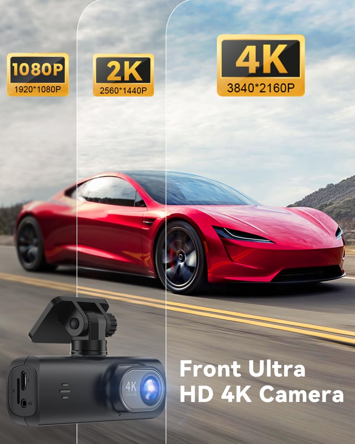 Dash Cam 4K Front, Ultra HD Dash Camera for Cars, 1.47”IPS Screen Mini Car C…