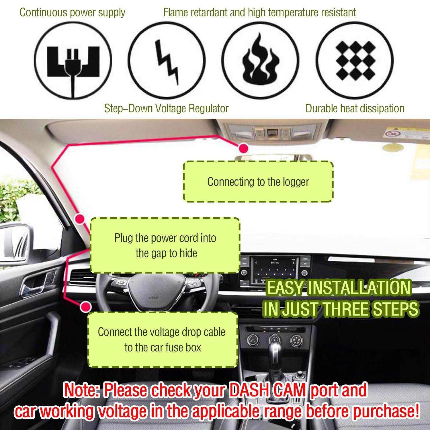 9.68Ft USB C Dash Cam Hardwire Kit – 12V-30V to 5V 2.5A Car Dash Camera Charg…