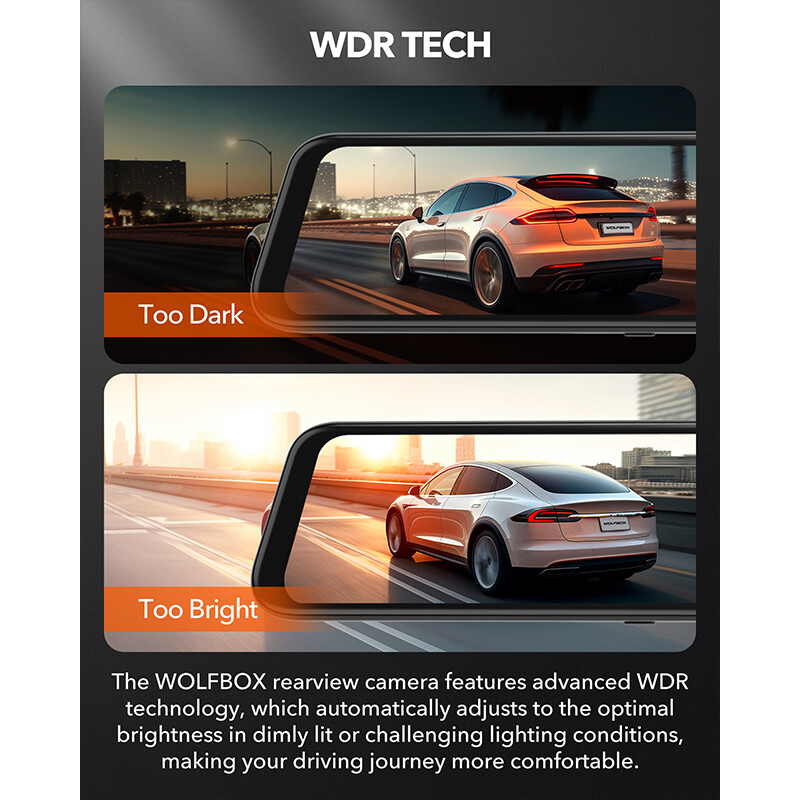 WOLFBOX 12” Mirror Dash Cam with WiFi,2.5K+1080P Rear View Mirror Camera