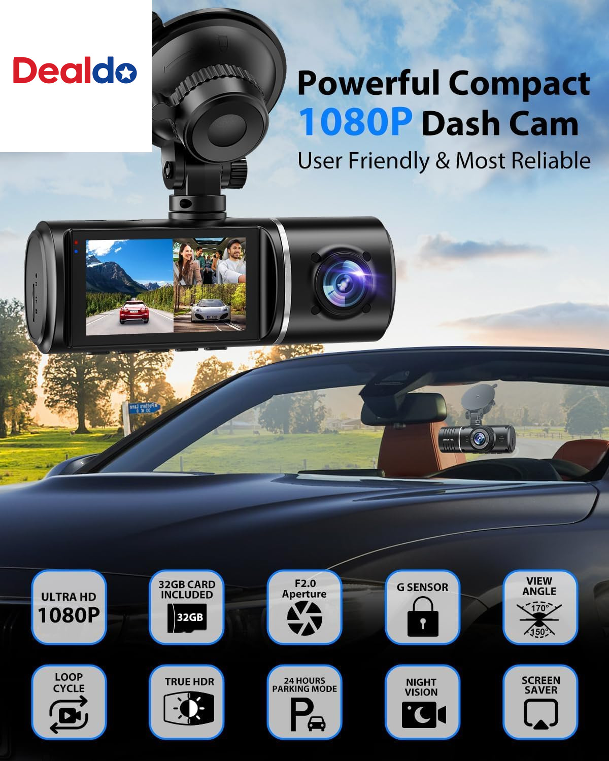 Dash Cam Front and Rear, 1080P Dash Camera for Cars, 3 Channel Car Camera Front
