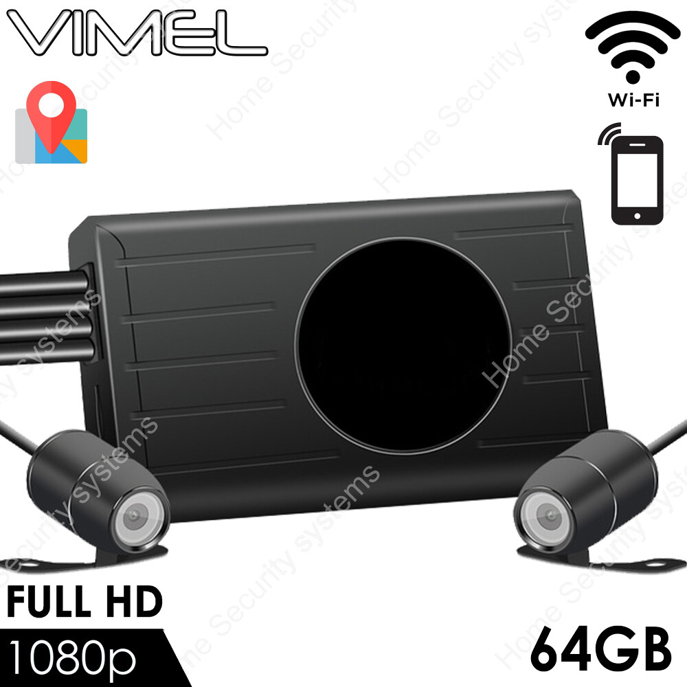 Vimel Motorbike Dual Cam 64GB WIFI Motorcycle GPS 1080p Vehicle Super Capacitor