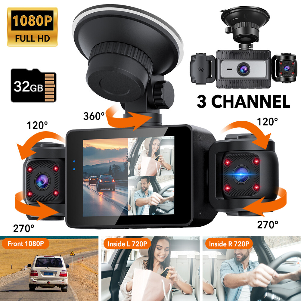 3 Channel Dash Cam 1080P Car Driving Video Recorder Car DVR Loop Recording+32G