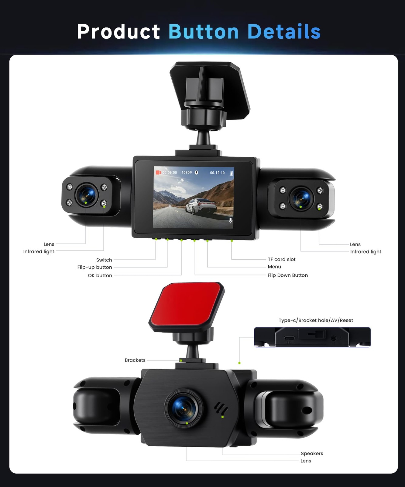 4 Channel 360° Dash Cam Front and Rear Inside Left Right, 2 Inch Dash Camera …