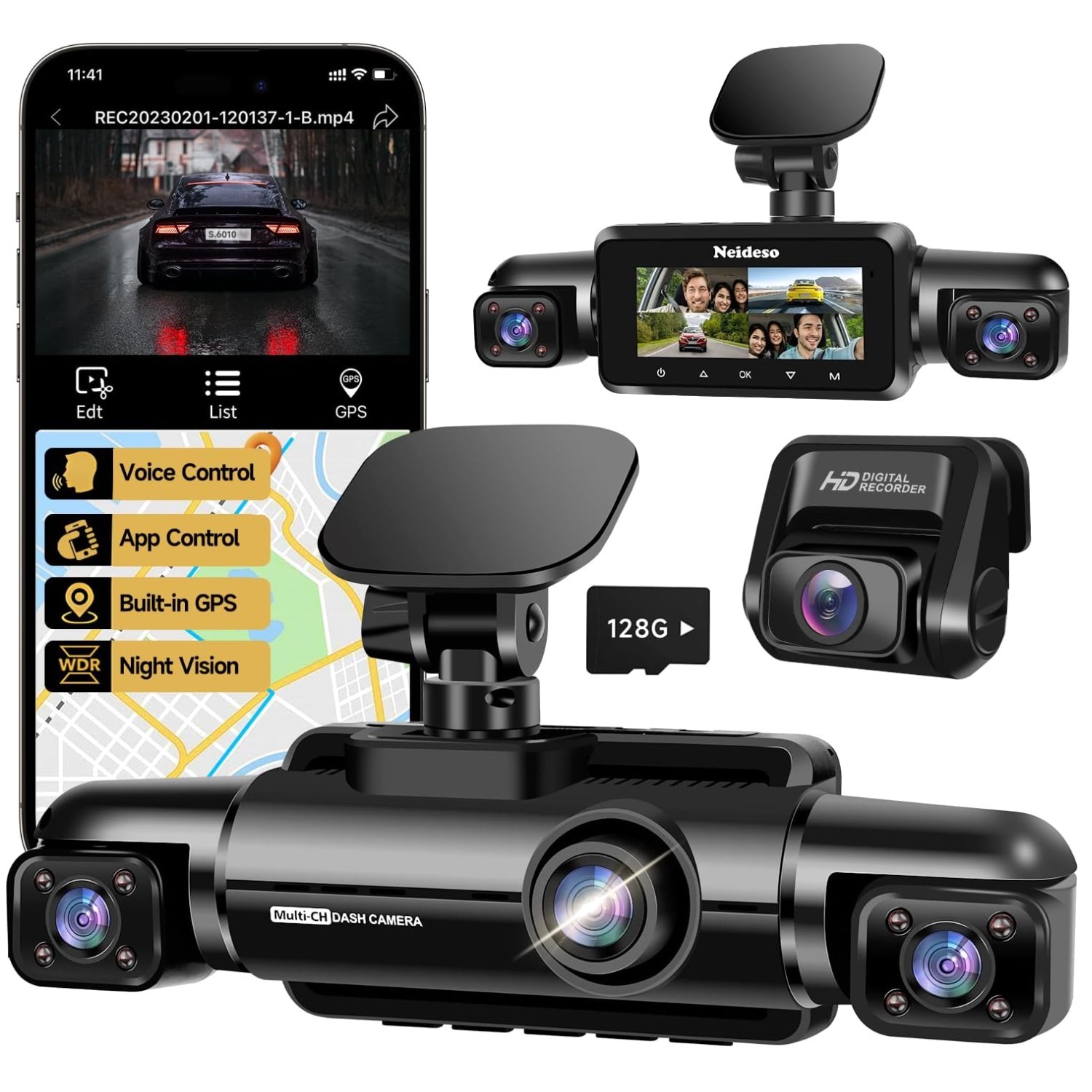 Voice Control Dash Cam | 4 Channel | 360° Front and Rear