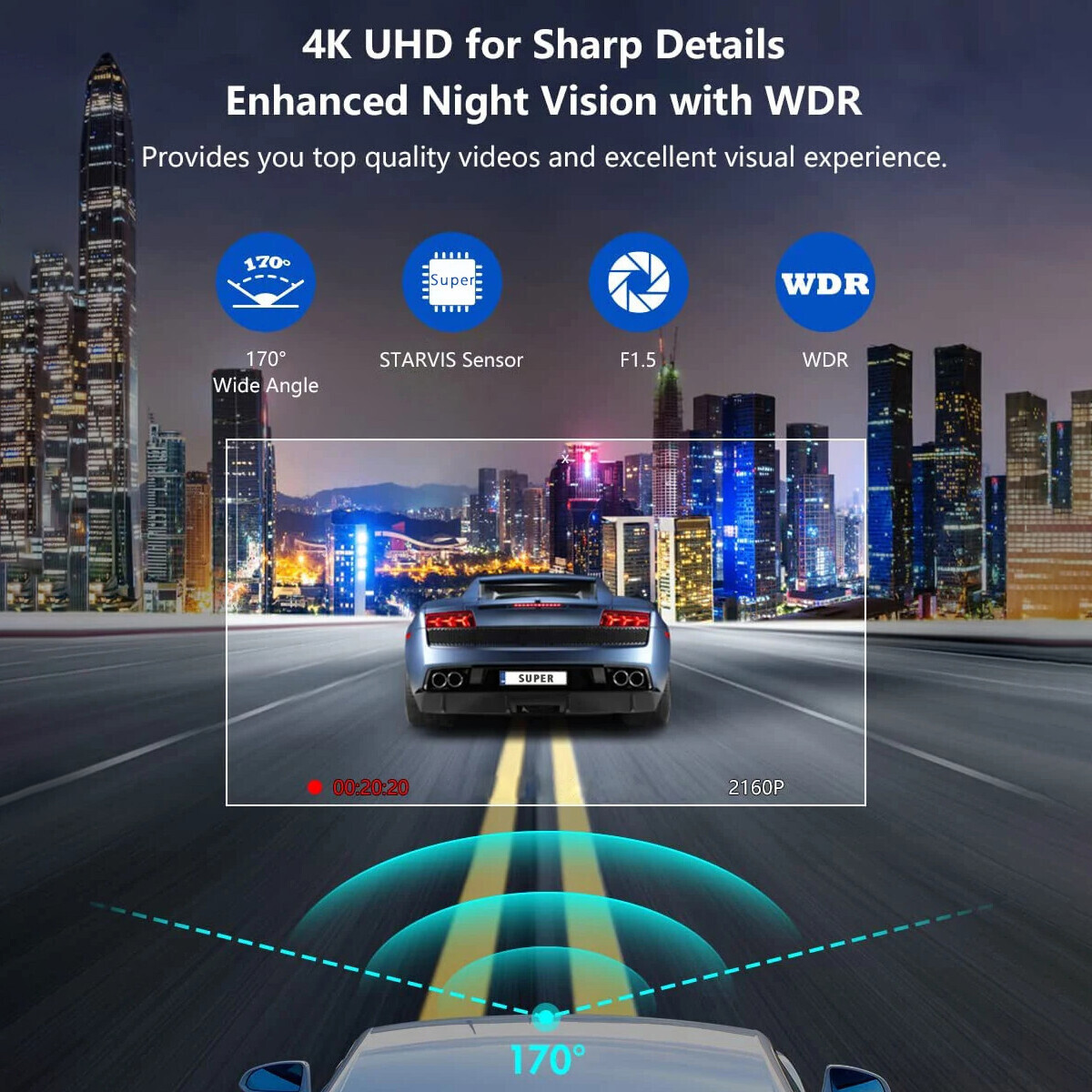 GPS 4K Car Dash Cam Wireless WiFi Front Car DVR Camera Video Recorder G-Sensor