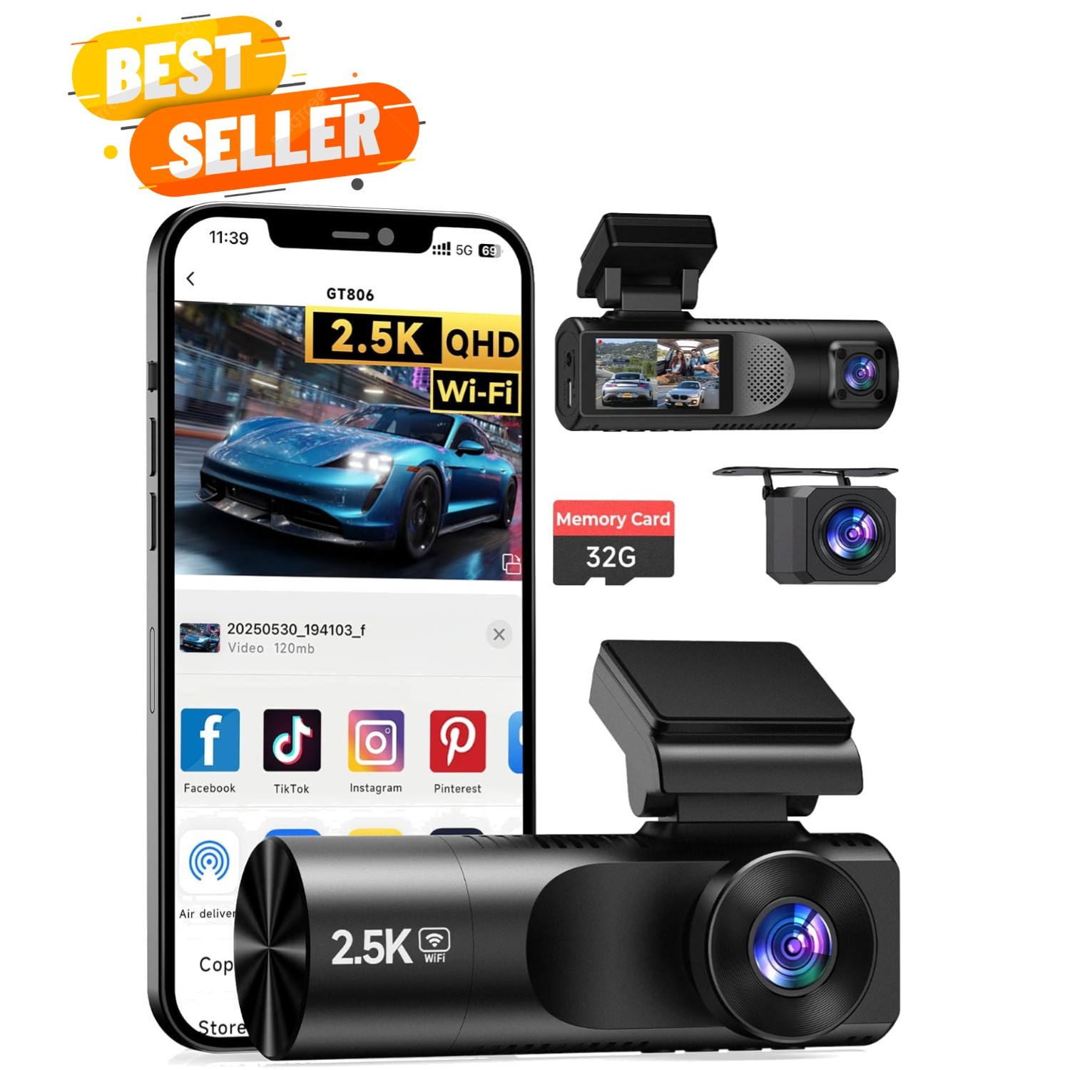 Compact 2.5K Dash Cam with 1.97” IPS Screen & 32GB Card – Record Every Journey