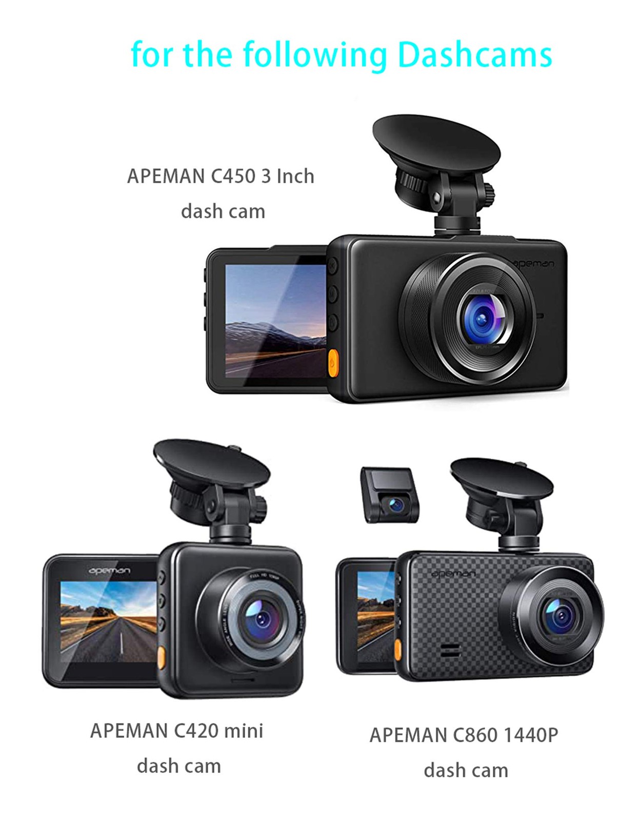 Glucrean Dash Cam Mount Compatible with APEMAN Dashcam, Suction Black