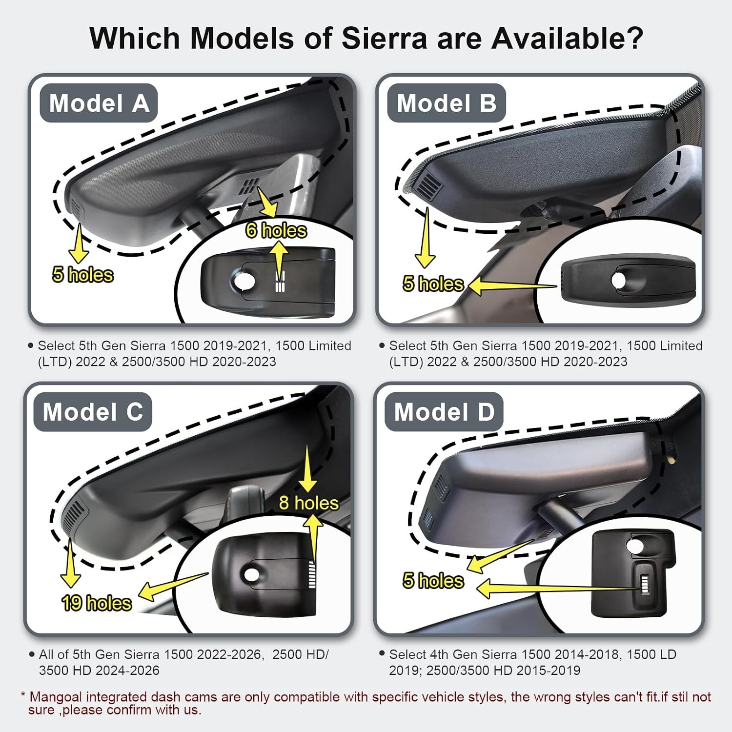 4K Dash Cam for GMC Sierra 1500 2022-2026, 2500/3500 HD 2024-2026