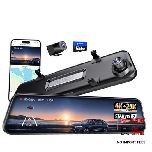 4K+2.5K Mirror Dash Cam with Front Starvis 2 IMX678 & Rear IMX335, 12″ Rear