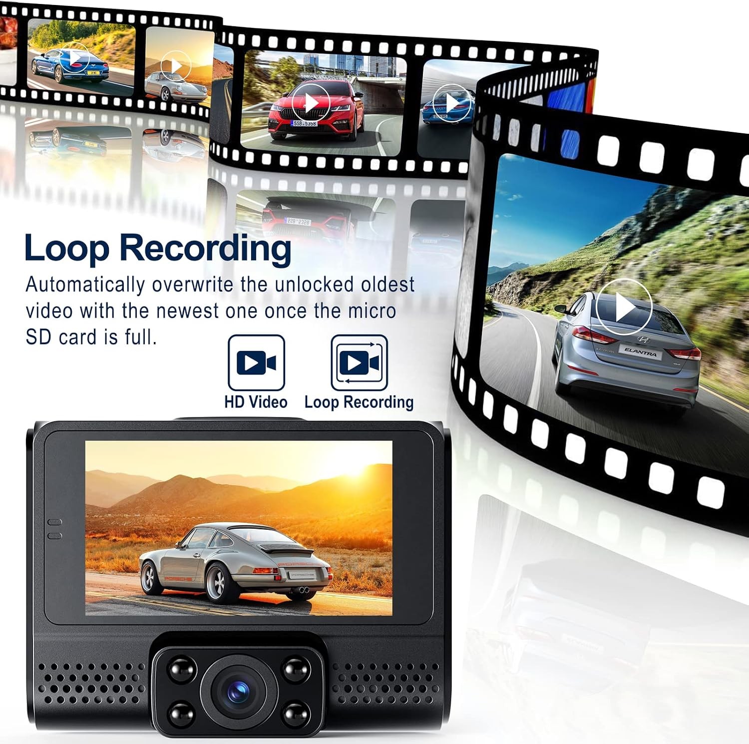3CH Lens GPS Dash Cam 2.45″ 1080P FHD Car Camera Night Vision G-Sensor Recorder