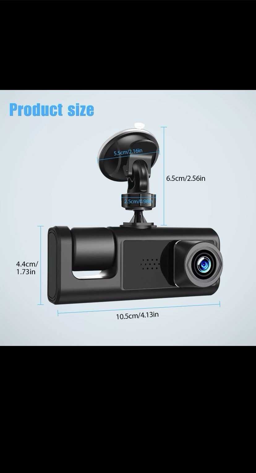 Car Dual Lens Dash Cam HD 1080P Front/Rear/Inside Video Recorder Camera G-Sensor