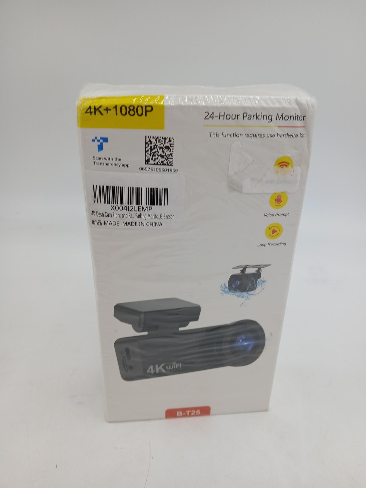 TKT 4K+1080P Dash Camera Black WiFi Front Rear Car DVR B-T25 Loop Recording