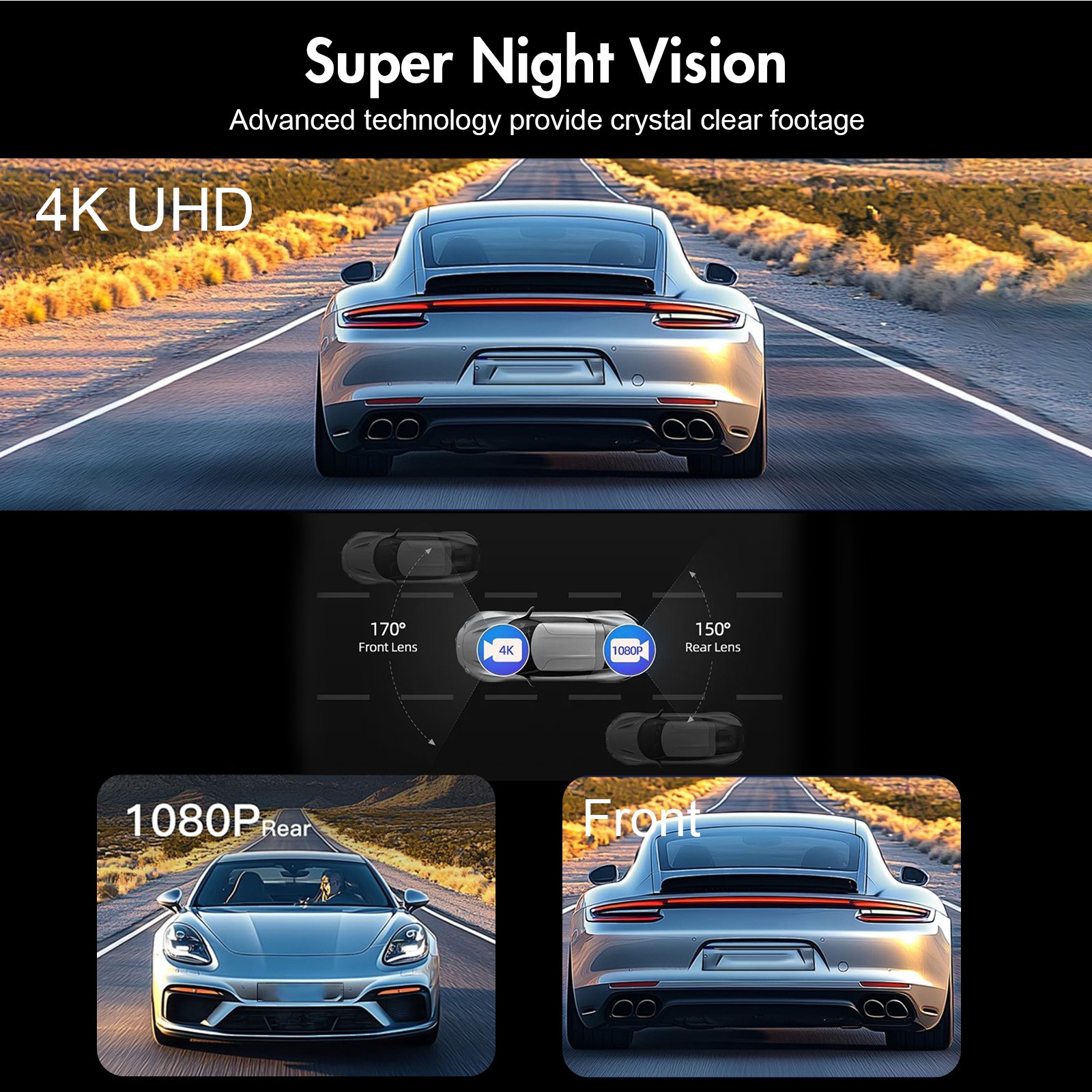 3.18” Dash Camera 4K Front and Rear Dash Cam Built-In WiFi & GPS, App control