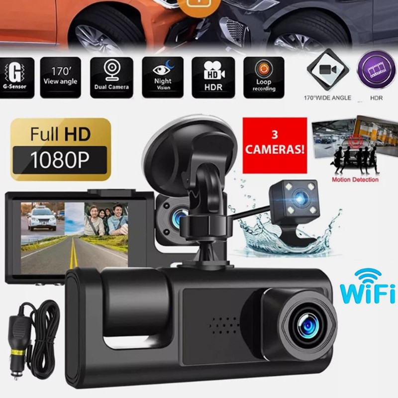 Front/Rear/Inside Video Recorder Camera G-sensor HD 1080P Car Dual Lens Dash Cam