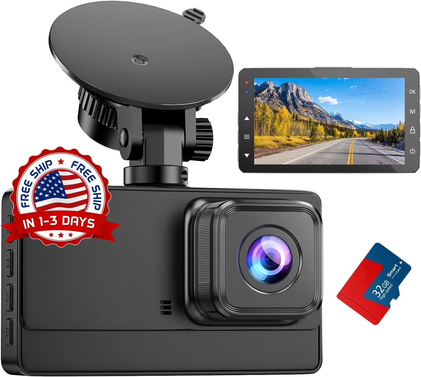 Cámara de tablero con gran angular de 176° sensor G tarjeta SD de 32 GB tipo C