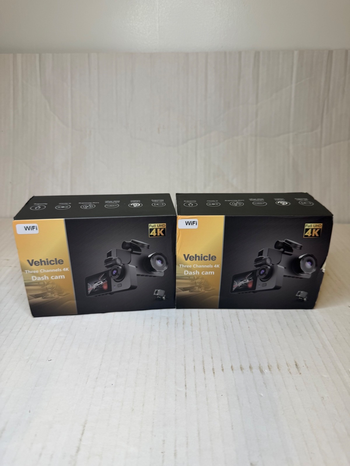 set of 2 3 Channel 4K Dash Cam Front Cabin Rear Triple Lens WiFi G-Sensor Car Ca
