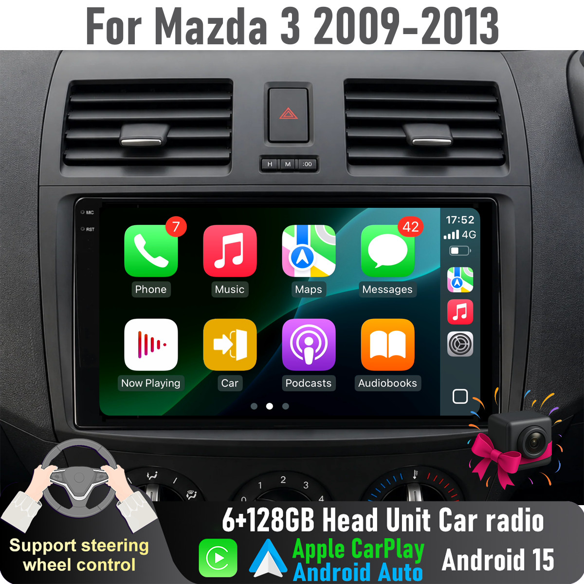 9” Apple CarPlay Auto 6+128GB Head Unit radio For Mazda 3 2009-2013
