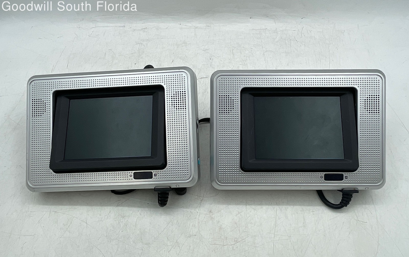Set Of 2 Gray In Car Headrest LCD Monitor For Cars W/ Accessories Not Tested