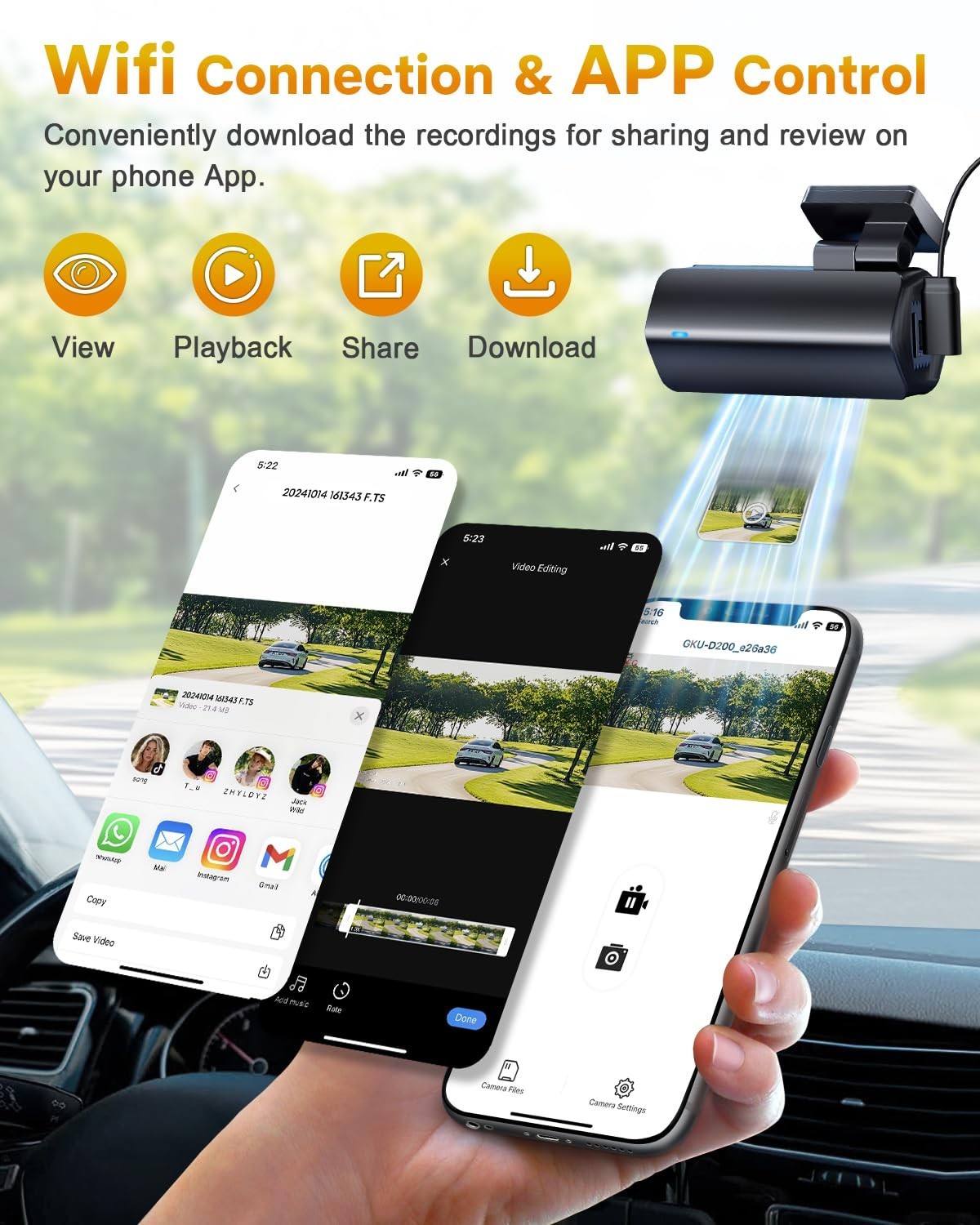 4K Ultra HD Dash Cam Front, Mini Car Camera with 64GB Memory Card, Night Vision