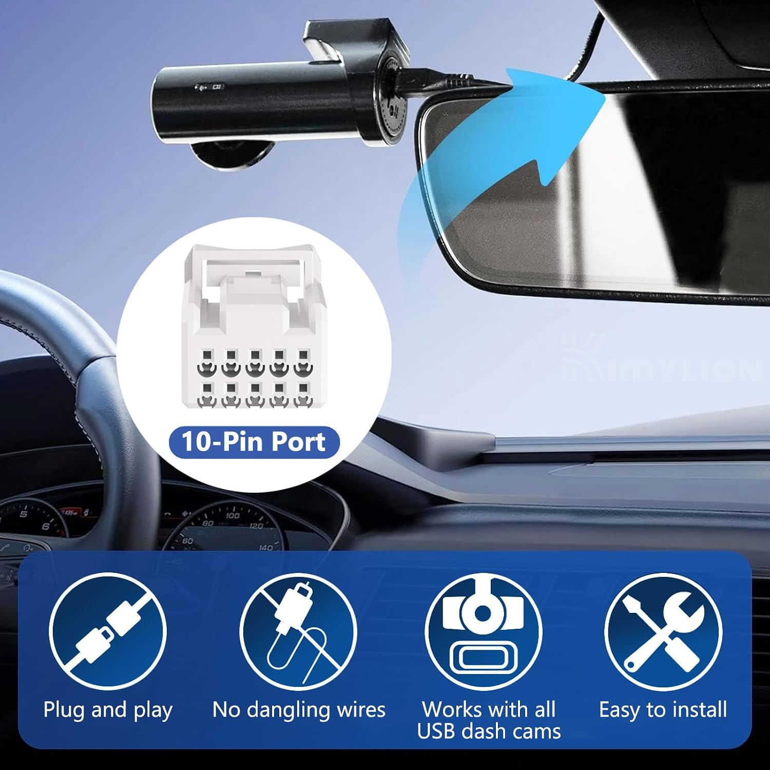 10-Pin Dash Cam Power Adapter for RAM 1500 Jeep Dodge Chrysler