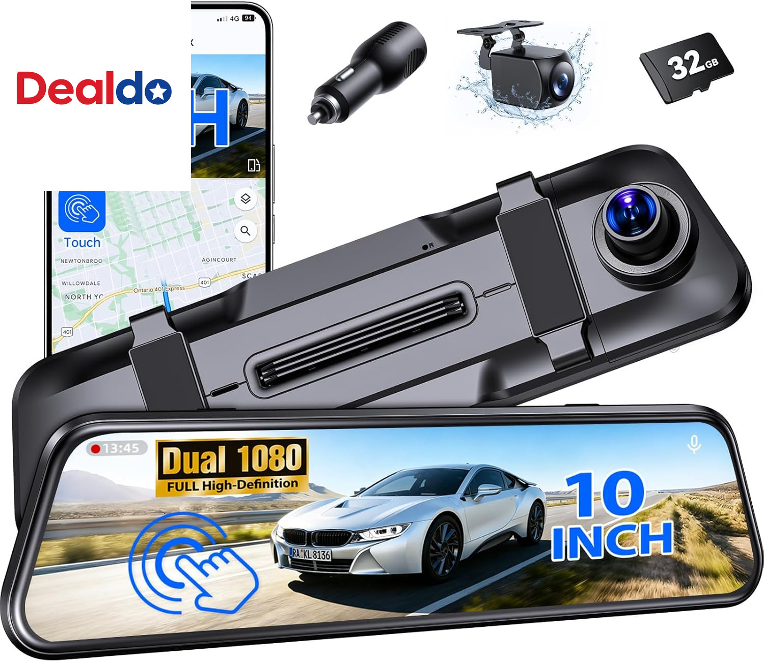 Mirror Dash Cam,Rear View Mirror Camera,10” Smart Touch Screen,Dash Camera for
