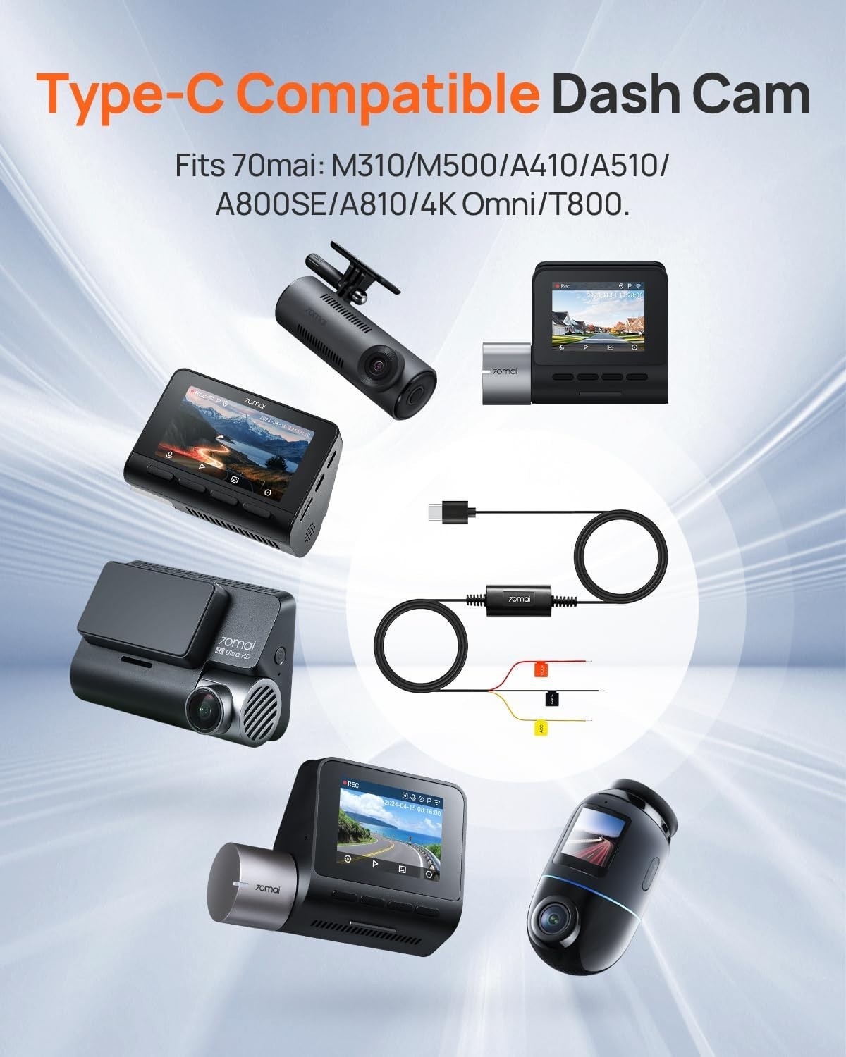 Dash Cam Hardwire Kit UP03, 10ft Type-C with 24/7 Surveillance Power Supply