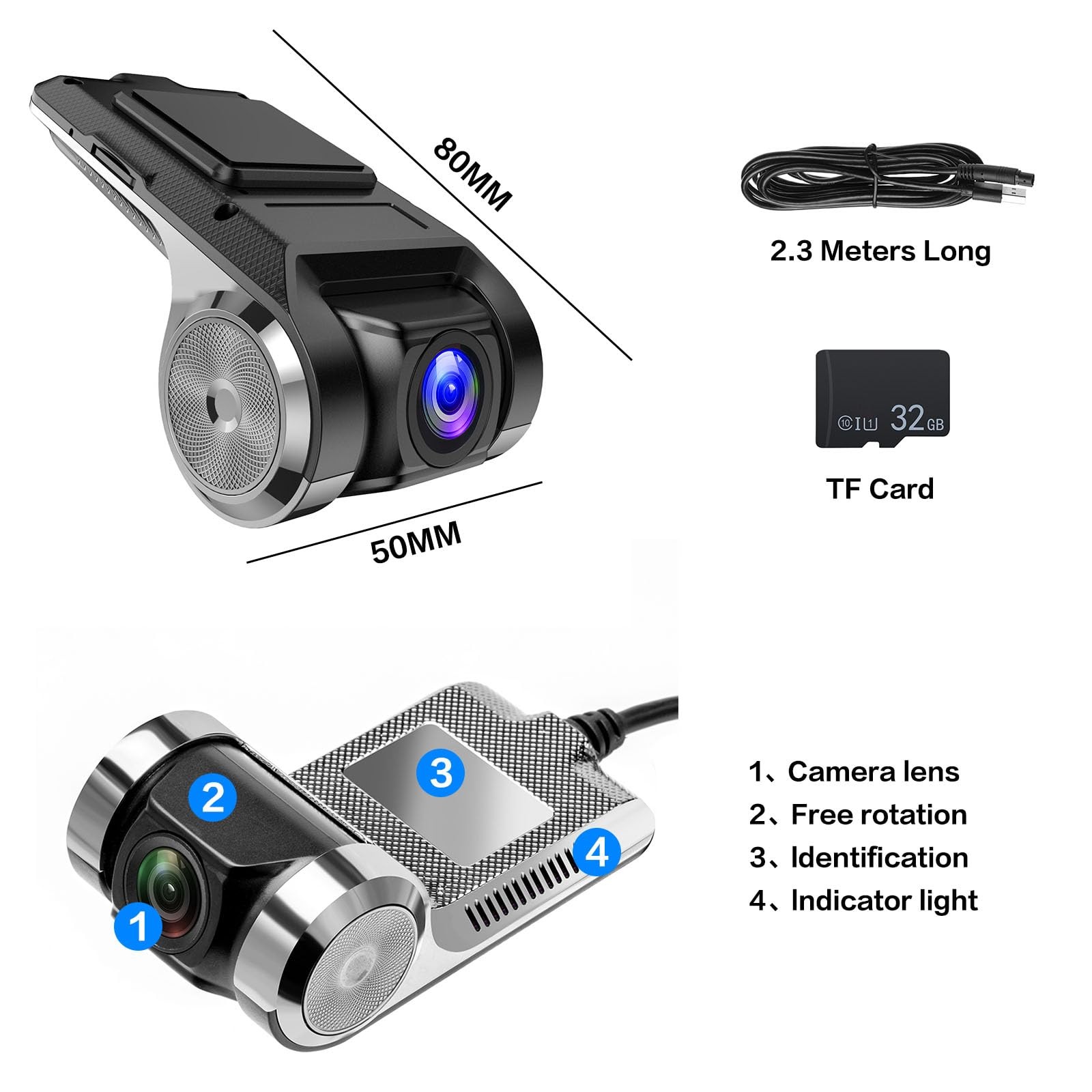 USB DVR On-Dash Camera – Loop Recording Dash Camera for Cars with 32GB SD Car…