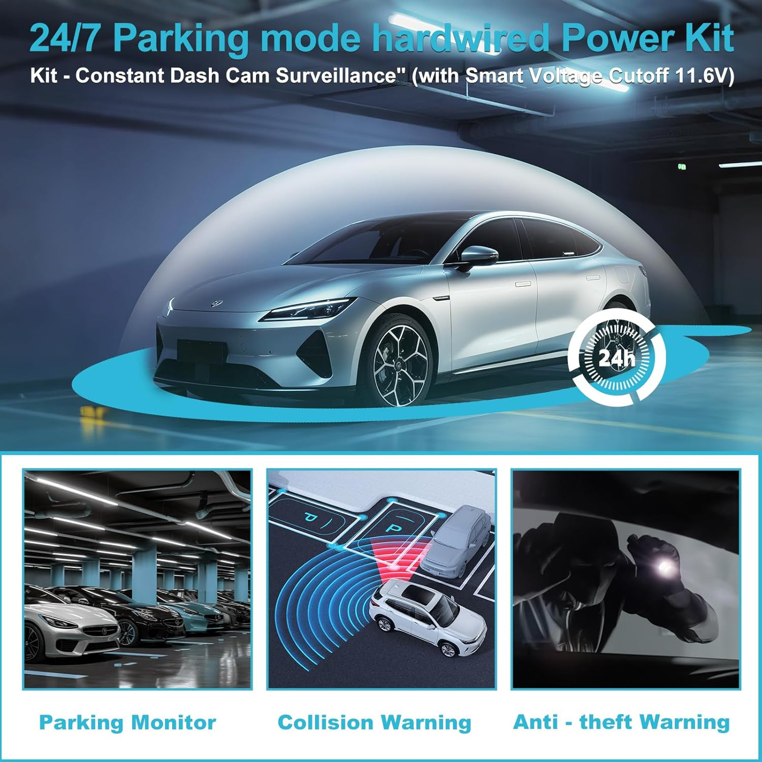 Dash Cam Hardwire Kit USB C, 12V-24V to 5V/3A Adapter Power Cable with Voltage D