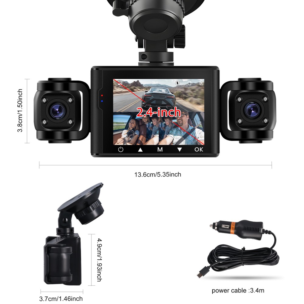 4-Channel Dashcam 1080P HD Car Dash Cam Front Rear Inside Left Right 64G SD Card
