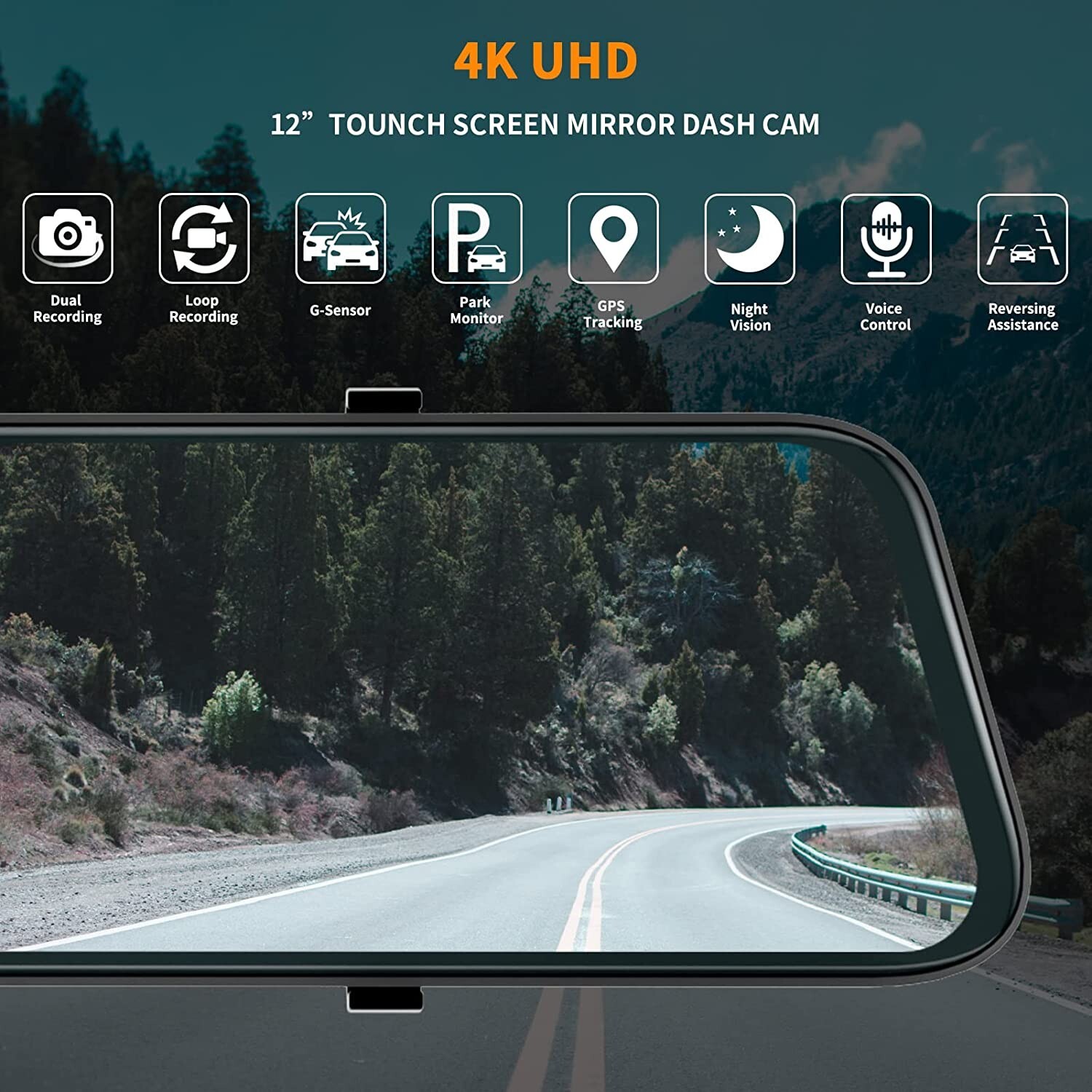 12” Mirror Dash Cam 4K Front and Rear Monitor Assistance with GPS WDR Camera