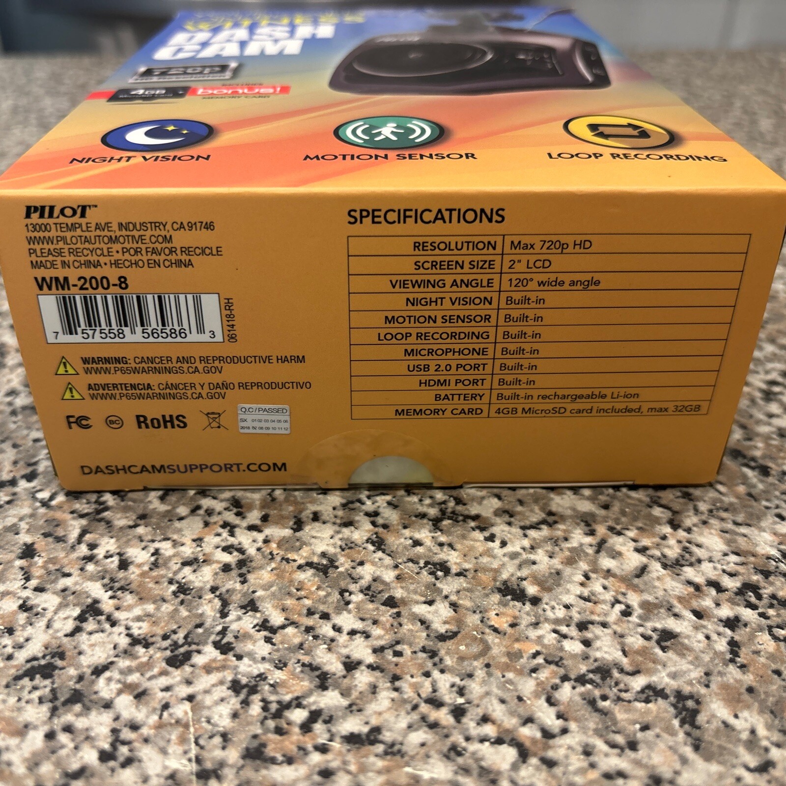 Pilot Dash Cam your on-board witness 720p Full HD Resolution New Open Box!