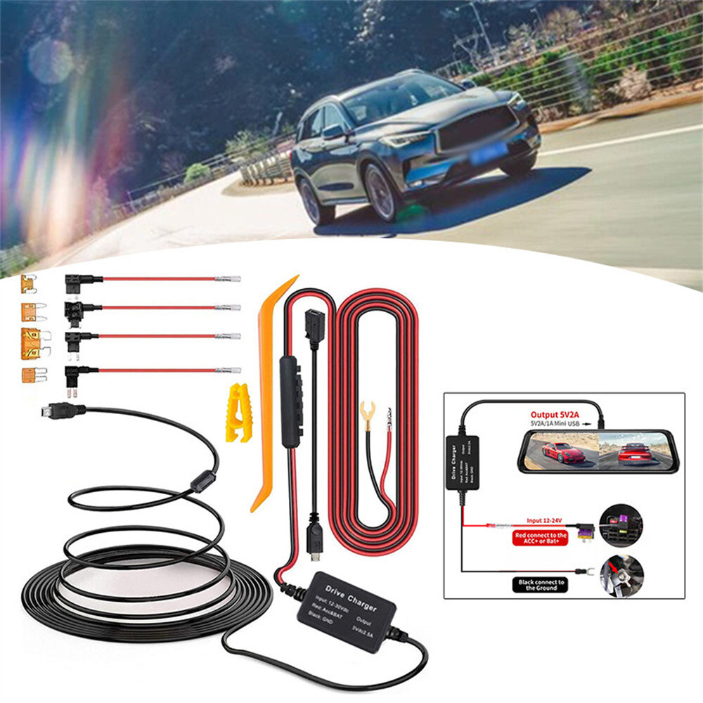 Dash Cam Hardwire Kit Mini Micro USB Charger Hard Wire Cable Fuse for Car DVR