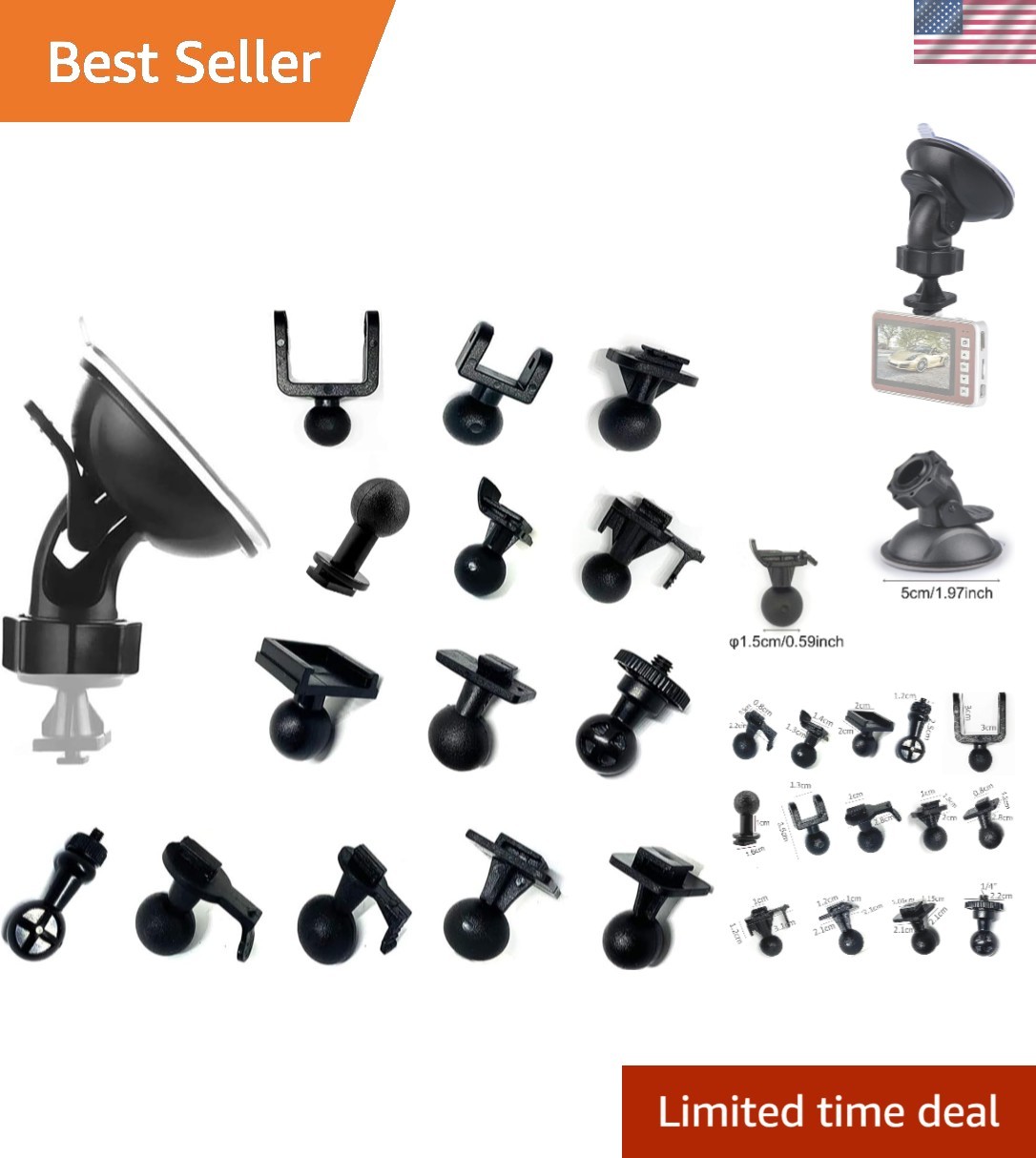 Dash Camera Suction Cup Mount Dashcam Mounts Holder | with 14 Ball Joints Ada…