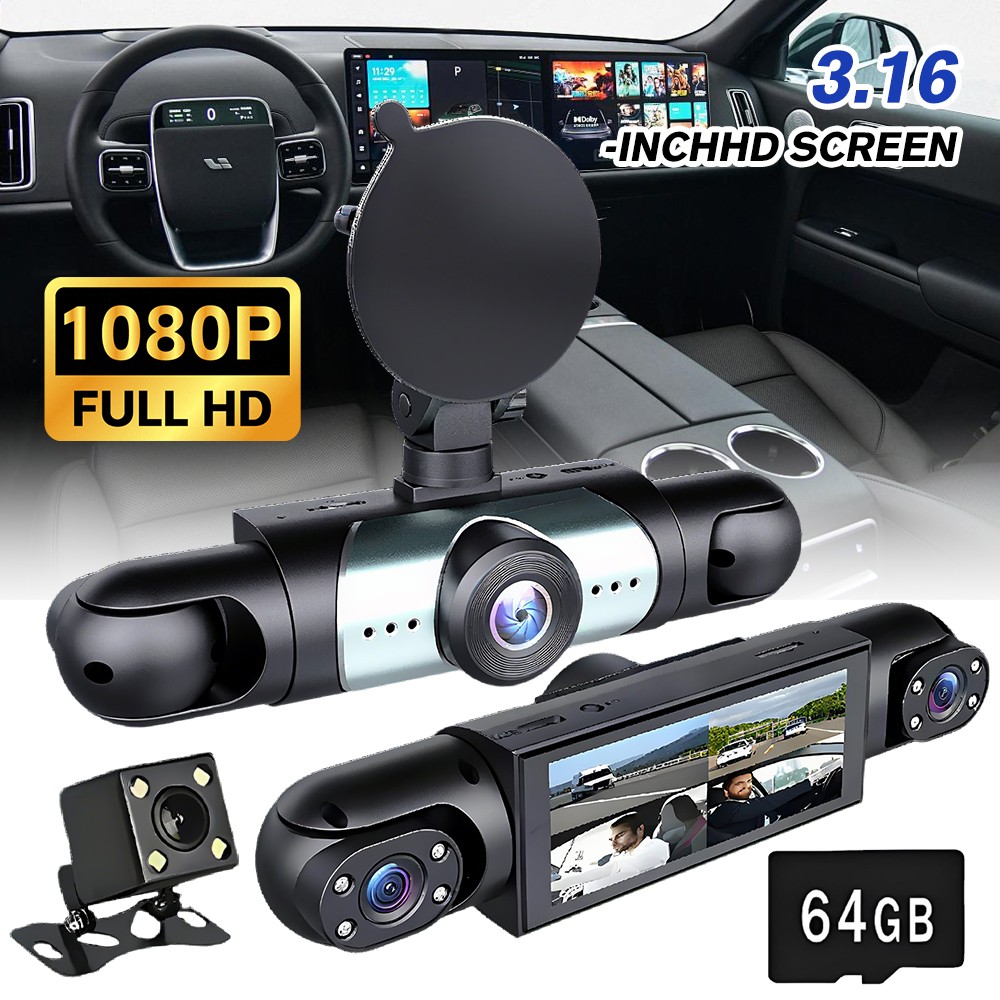 Car Dashcam 360° Camera 4 Channel Dash Cam Recording Night Vision 64GB Recorder