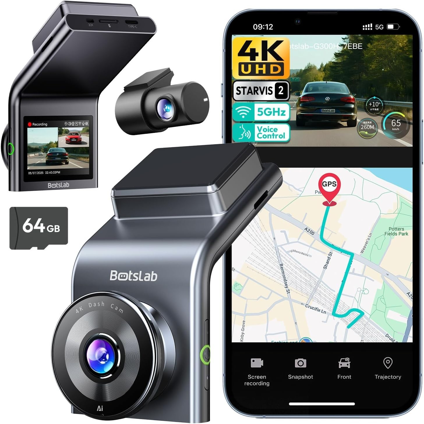 G300 Plus Dash Cam with Voice Control & Night Vision – Front & Rear Coverage