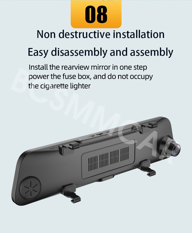 Car Dash Cam Rearview Mirror Video Recorder Touch Screen BSD Blind Spot Monitor