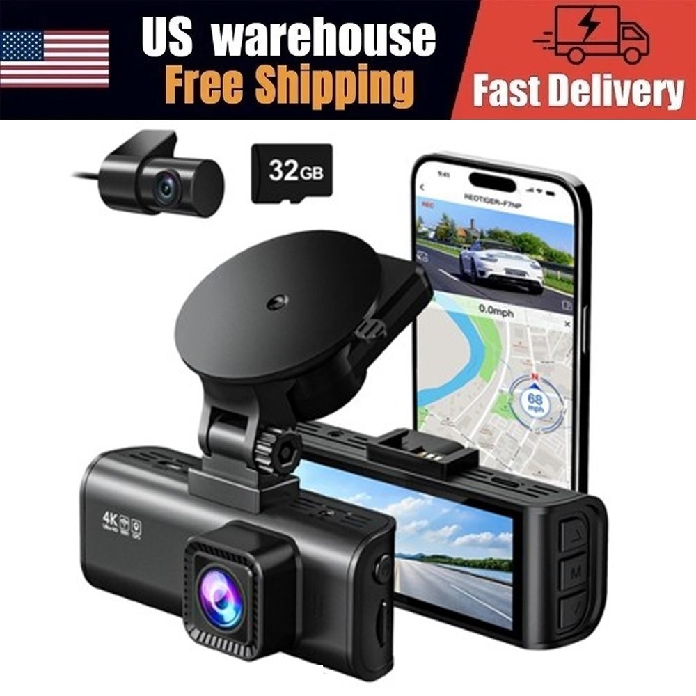 Car Dash Camera 4K Front and Rear Dash Cam Built-In WiFi & GPS App Control Set