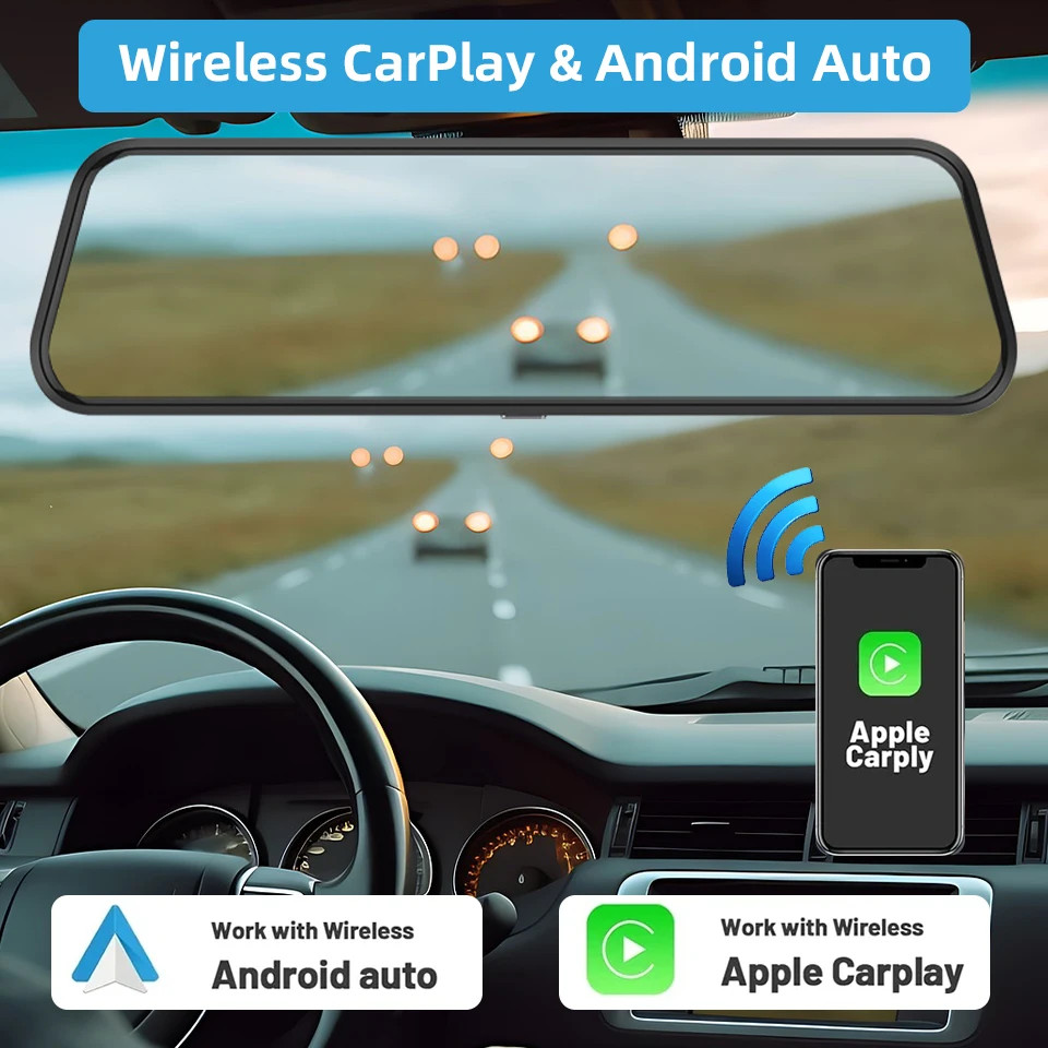 E-ACE 4K Mirror Dash Cam CarPlay Android Auto Touch Screen Night Vision GPS