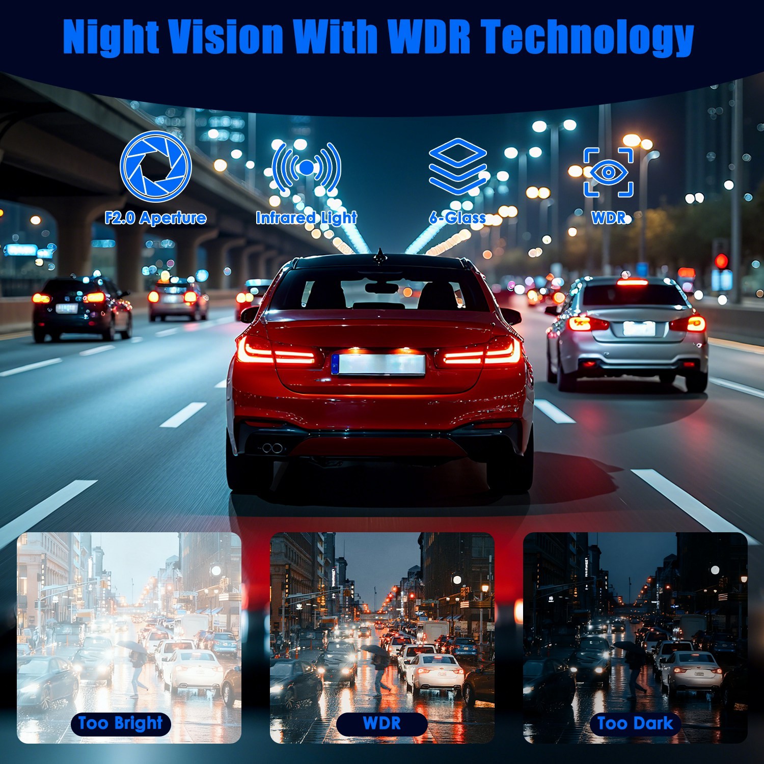 4 Channels Car Dash Cam 1080P HD 140° Front Rear Camera Video Recorder G-Sensor