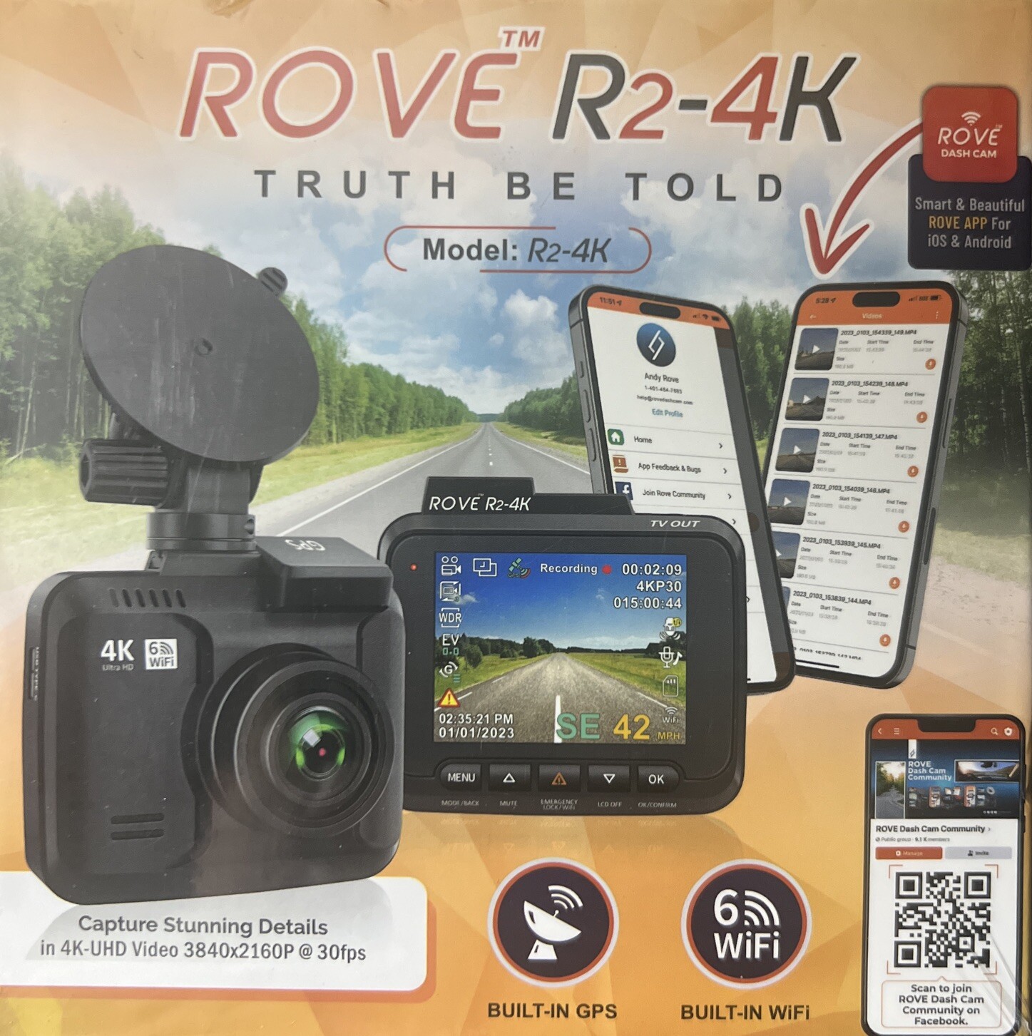 ROVE R2-4K PRO Car Dash Cam IPS Display GPS 5G WiFi 2160P UHD 30FPS Parking Mode
