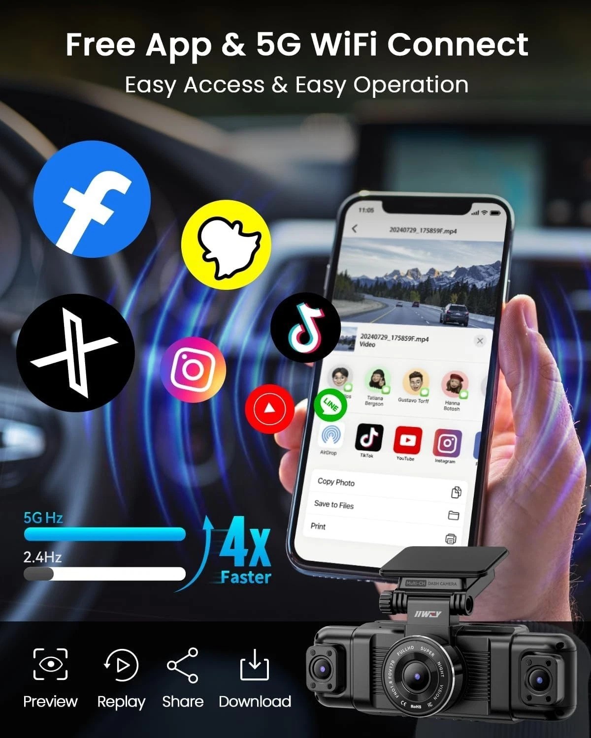 Comprehensive N5 Dash Cam: 360° Monitoring, 4 Channel & Built-in Supercapacitor