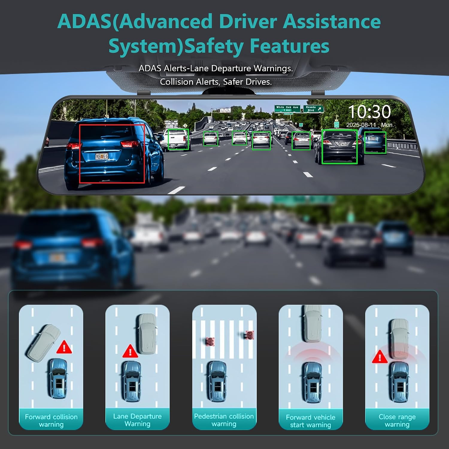 12” 4K Rear View Mirror Camera,4K+2.5K Front and Rear Mirror Dash Cam,Adas BSD