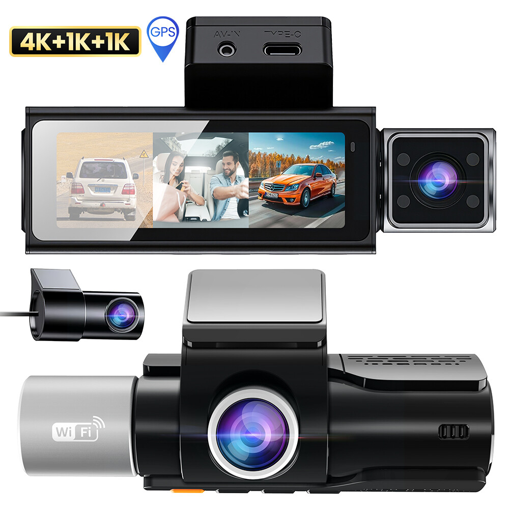 3 Channel 5G Wifi Dash Cam 4K HD Driving Recorder With GPS 24H Parking Mode