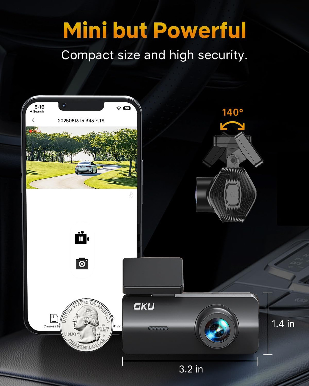 4K Dash Cam Front Built-in WiFi Night Vision 170° Wide Angle Loop Recording