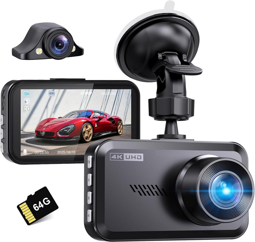 Miden S9 4K+2.5K Dash Cam Front and Rear,64G SD Card,2160P+1600P UHD Dual Dash C