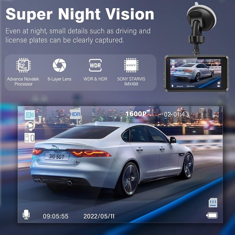 Camara De Seguridad Para Carro Auto 2 lenses Delantero/Trasero/Dash Cam 2.5K FHD
