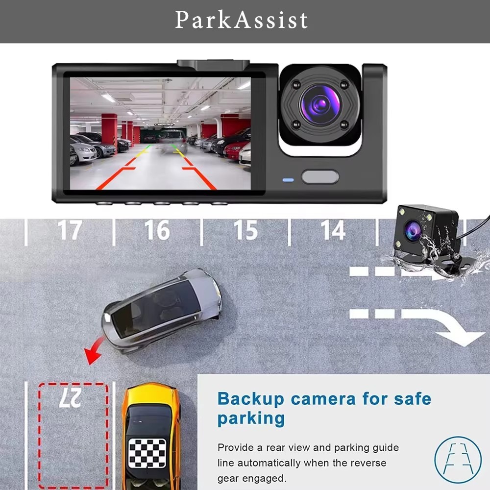 3 Channel Dash Cam 1080P Front Cabin Rear WiFi Car DVR Interior Recording Camera