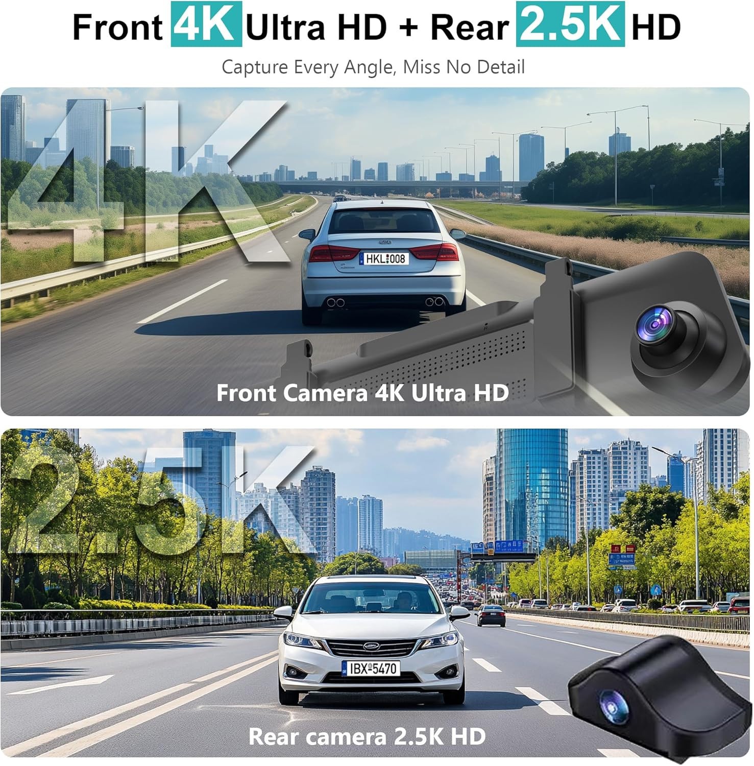 4K Mirror Dash Cam,12″ Rear View Mirror Camera,Dash Cam Front & Rear 64GB Card